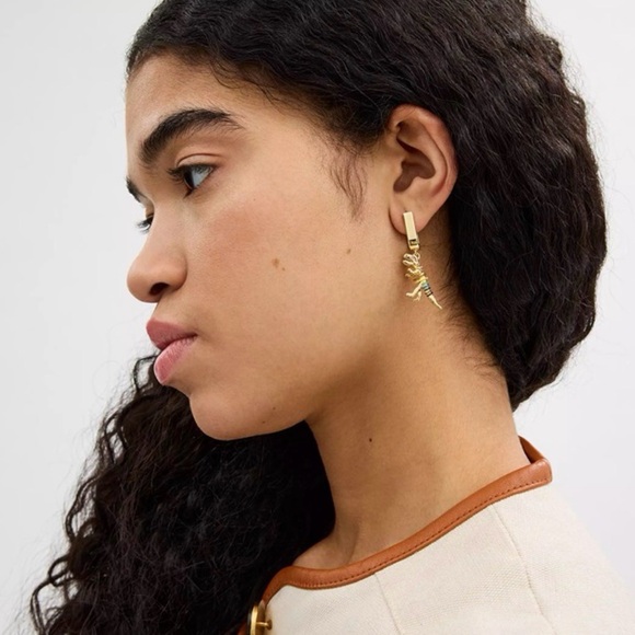 Coach Skeletal Rexy Huggie Earrings Gold/Multi - Picture 3 of 8